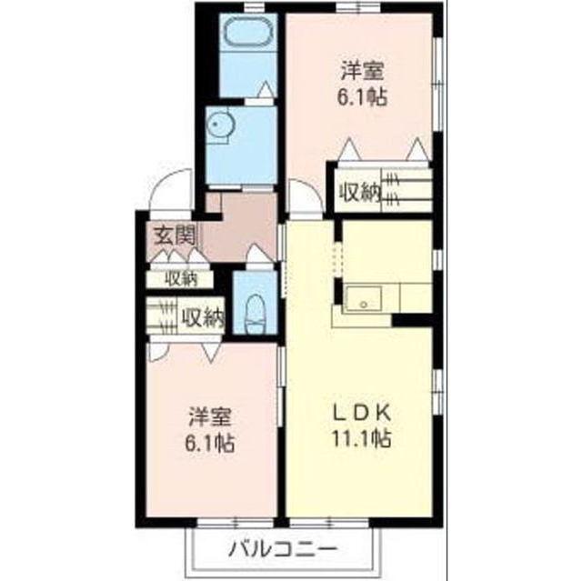 ドミールD(2LDK/1階)の間取り写真