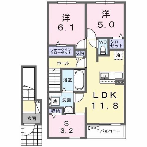 カレント レジデンス 下増田I(2LDK/2階)の間取り写真