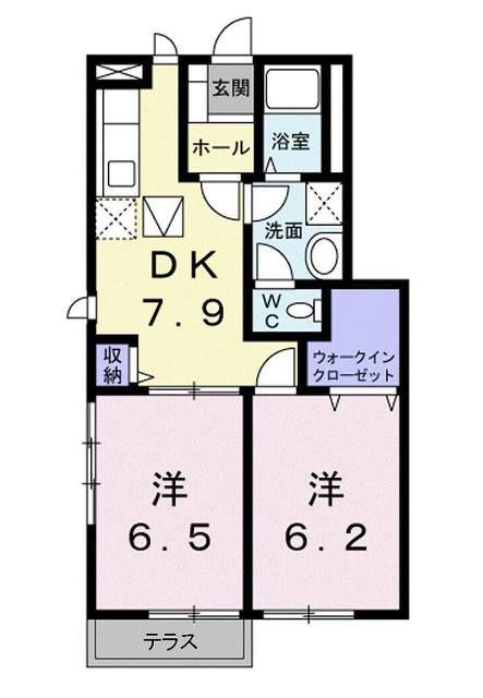 クラベールハウス(2DK/1階)の間取り写真