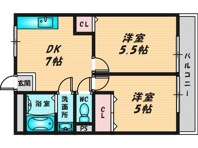 サンライフ小阪(2DK/6階)の間取り写真