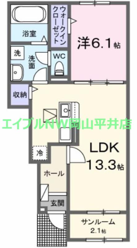 プティボヌールB(1LDK/1階)の間取り写真