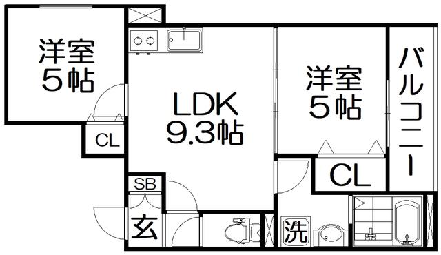 クリエオーレ星田(2LDK/2階)の間取り写真