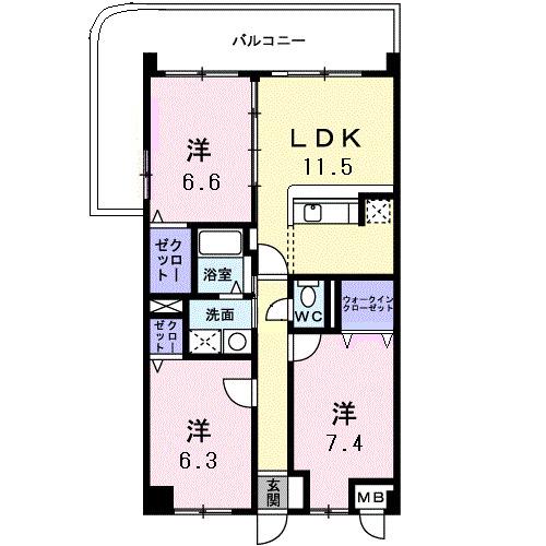 オーブ木太(3LDK/2階)の間取り写真
