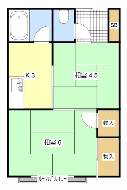 三方原グリーンハイツC(2K/2階)の間取り写真