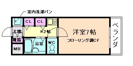セレーネ蛍池(1K/3階)の間取り写真