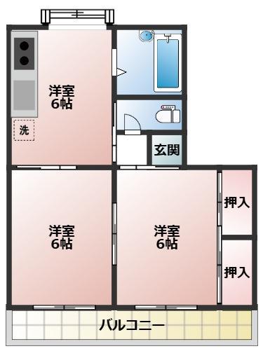 クリスタルアイ(2DK/2階)の間取り写真