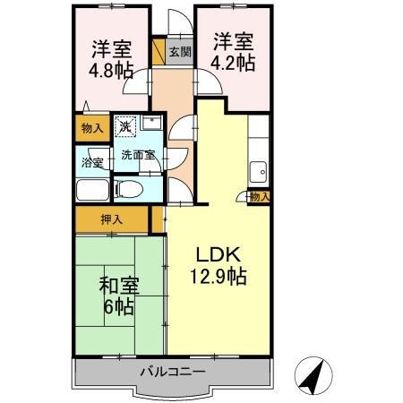 大町ガーデン(3LDK/3階)の間取り写真