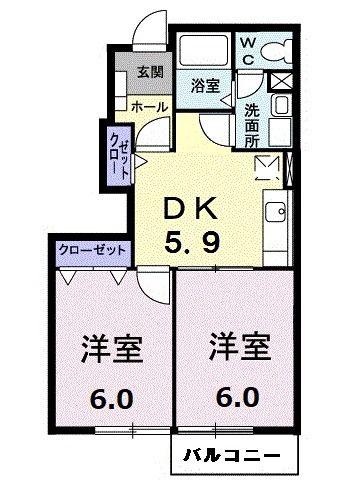 ドミールシャルマン(2DK/1階)の間取り写真