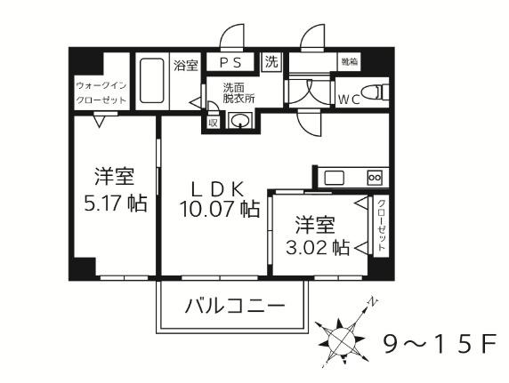 モダンパラッツォ天神AXIA(2LDK/11階)の間取り写真