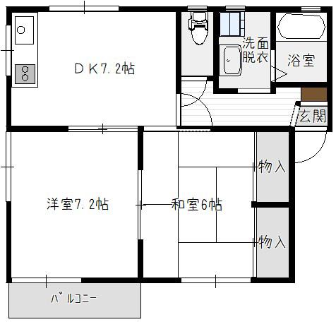 ドウエル白根A(2DK/2階)の間取り写真