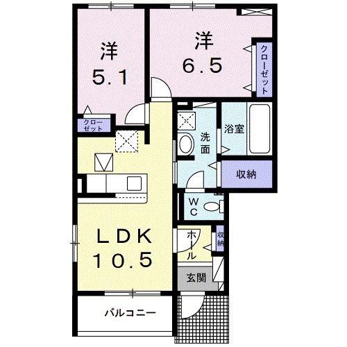 リトルタウン宝山II(2LDK/1階)の間取り写真