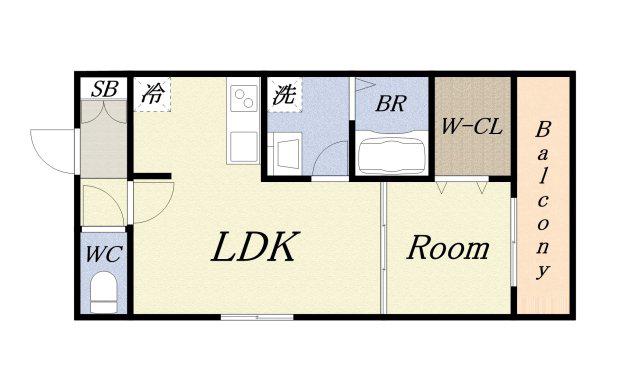 ソリティア弁天町(1LDK/1階)の間取り写真
