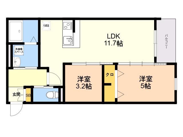 ROBOT HOME高宮(2LDK/1階)の間取り写真