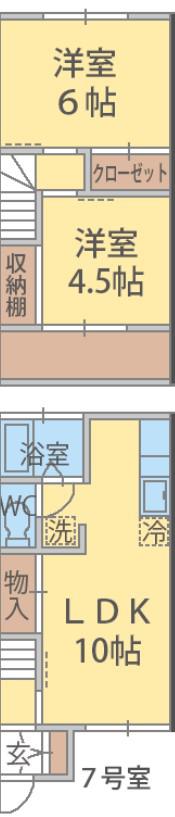中台グリーンテラスB(2LDK/1階)の間取り写真
