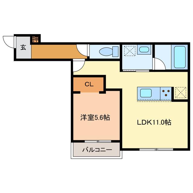 東郊1丁目アパート(1LDK/3階)の間取り写真