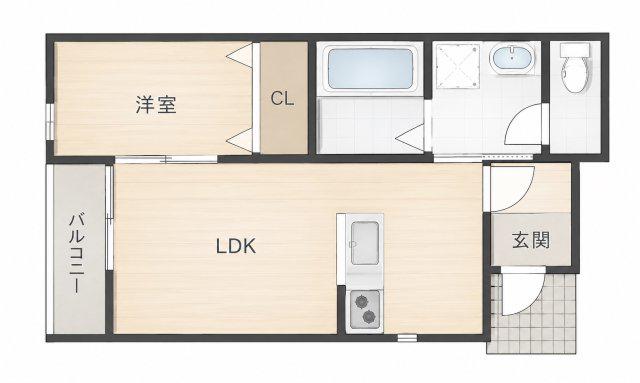 SOLIS北新金屋丁(1LDK/1階)の間取り写真