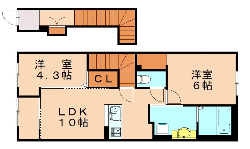 アジャート(2LDK/2階)の間取り写真