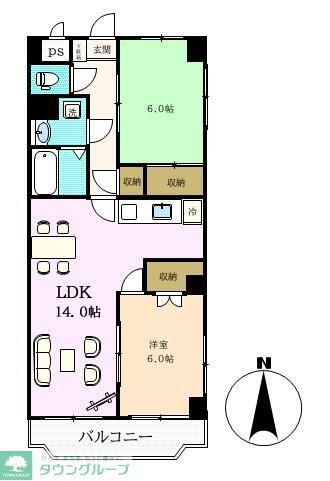 ウィステリア清水町(2LDK/6階)の間取り写真
