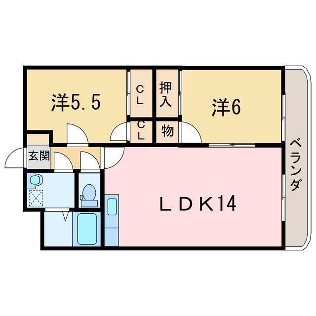 クリスタルコートJ(2LDK/1階)の間取り写真