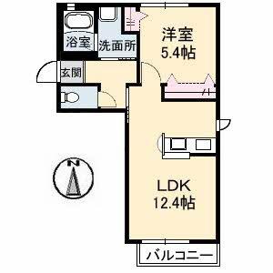 ヴァン・デ・ボヌール(1LDK/1階)の間取り写真