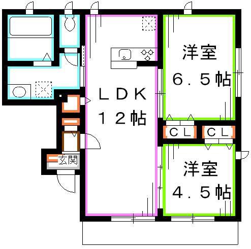ラポンシュ(2LDK/1階)の間取り写真