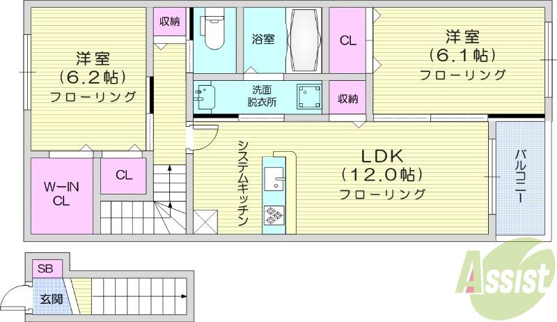 JR東北本線 館腰駅 徒歩16分 2階建 築1年(2LDK/2階)の間取り写真