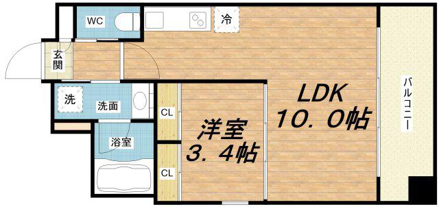 プレジオ弁天町EURO(1LDK/5階)の間取り写真