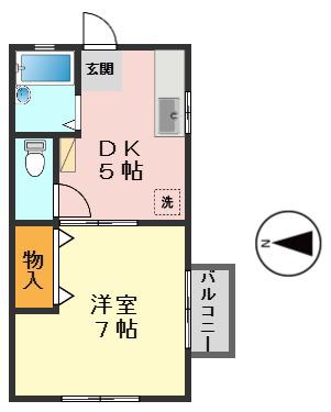 ベルヴェデール壱番館(1DK/2階)の間取り写真