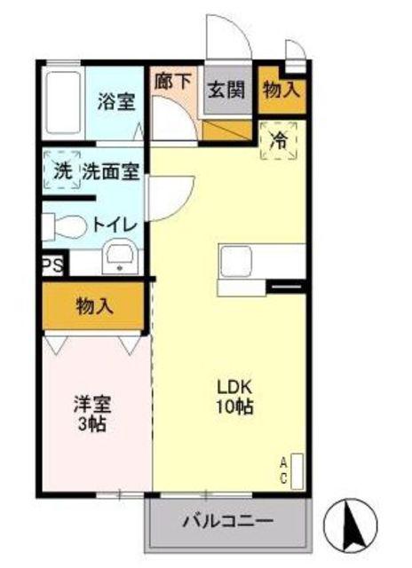 ホワイトミーティア A棟(1LDK/2階)の間取り写真