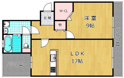 GRAND岡山手(1LDK/1階)の間取り写真