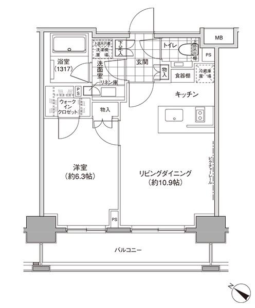 パークハビオ人形町(1LDK/2階)の間取り写真