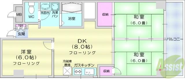 中島丁ハイツ(3DK/2階)の間取り写真