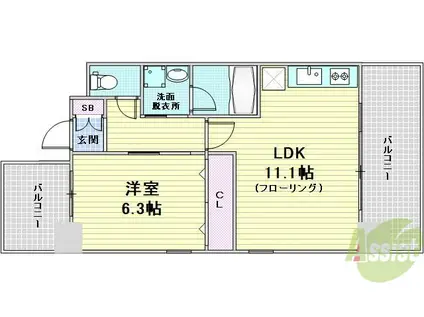 ARROW FIELDS 一番館(1LDK/8階)の間取り写真