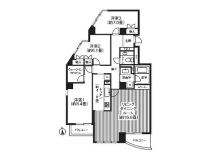 RIS柿の木坂(3LDK/3階)の間取り写真