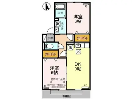 サン・ロック14 A棟(2DK/1階)の間取り写真