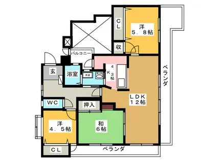 ナビハイツ坂祝(3LDK/4階)の間取り写真
