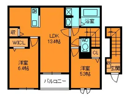 カーサリンドペロー1(2LDK/2階)の間取り写真