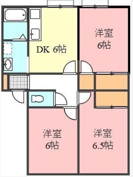 アネシスコート B棟(3DK/2階)の間取り写真