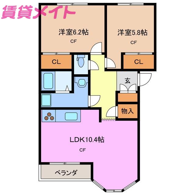 グランバード(2LDK/1階)の間取り写真