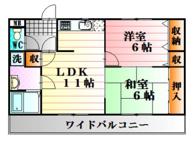 ベネッセヤマモト(2LDK/2階)の間取り写真