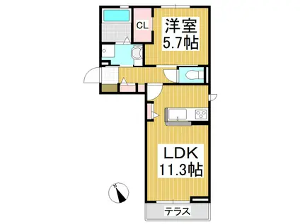 トリシア横町ウエスト(1LDK/2階)の間取り写真