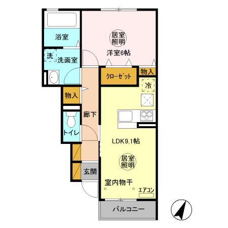 レイクビューみなみ(1LDK/1階)の間取り写真