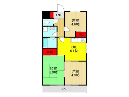 ハイクレスト喜沢南マンション(3DK/2階)の間取り写真
