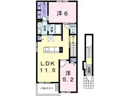 フェリア玉手(2LDK/2階)の間取り写真