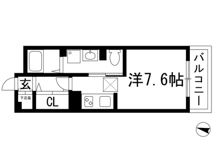 フロントハウス A棟(ワンルーム/1階)の間取り写真