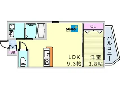 コティ下三条町(1LDK/3階)の間取り写真