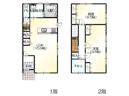 北陸鉄道石川線 野々市駅(北陸) 徒歩10分 2階建 築6年(2LDK/1階)の間取り写真
