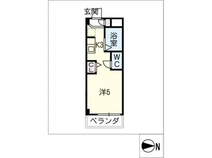 シャトー岐大 A棟(1K/4階)の間取り写真