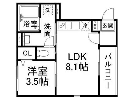BLOOMS TERRACE NAGITSUJI(1LDK/3階)の間取り写真