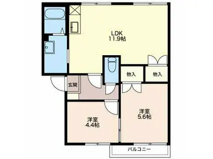 フレグランス府中 C(2LDK/2階)の間取り写真